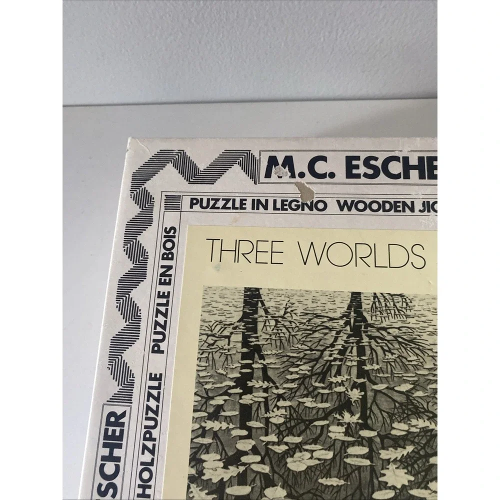 M.C. Escher Three Worlds WOODEN Jigsaw Puzzle 510 PCS 1977 Vintage